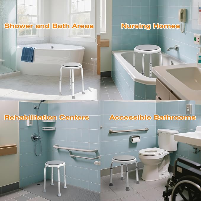 360° Swivel Shower Seat, FSA/HSA Eligible, 6-Height Adjustable Bath Stool with Non-Slip Seat & Rubber Tips, Easy Assembly, Ideal for Seniors, Handicap, Pregnant – 350 lbs Capacity