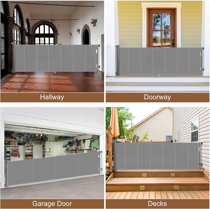 Miumoon 150 inch Retractable Baby Gates 42 inch Tall, Retractable Gate with Reinforced Strip Design to Prevent Crawling Through, 12 FT Extra Wide Retractable Dog Gate for Indoor/Outdoor