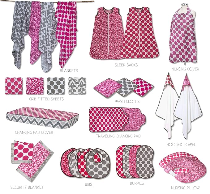 Bacati - 4 Pack Ikat Baby Swaddle Blanket Girls Swaddle Wrap Soft Breathable Cotton Muslin Swaddle Blankets Receiving Blanket for Girls, Large 45 x 45 inches (Dots/Leopard Pink/Grey)