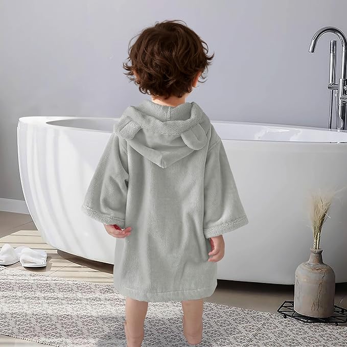 VOOVA & MOVAS Baby Hooded Bath Towel with Bear Ear (0-24Months) 100% Cotton Soft Absorbent Skin-Friendly Bath Pool Beach Towel Robe for Newborns & Infants - Perfect Set,Gray