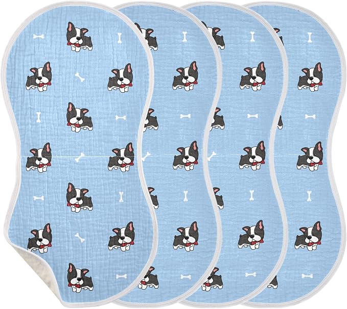 vvfelixl Muslin Burp Cloths Boston Terrier Dog Baby Washcloths for Baby Girl Boys 2 Pack Blue
