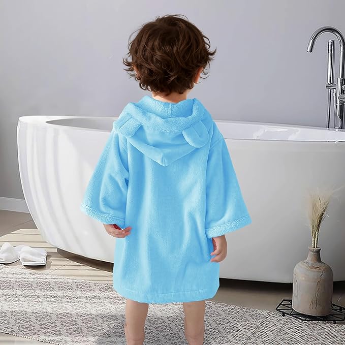 VOOVA & MOVAS Baby Hooded Bath Towel with Bear Ear,0-24Months | Ultra-Absorbent & Skin-Friendly Soft 100% Cotton for Newborns, Infants ??Pool, Beach, Bath Time | Perfect, Blue