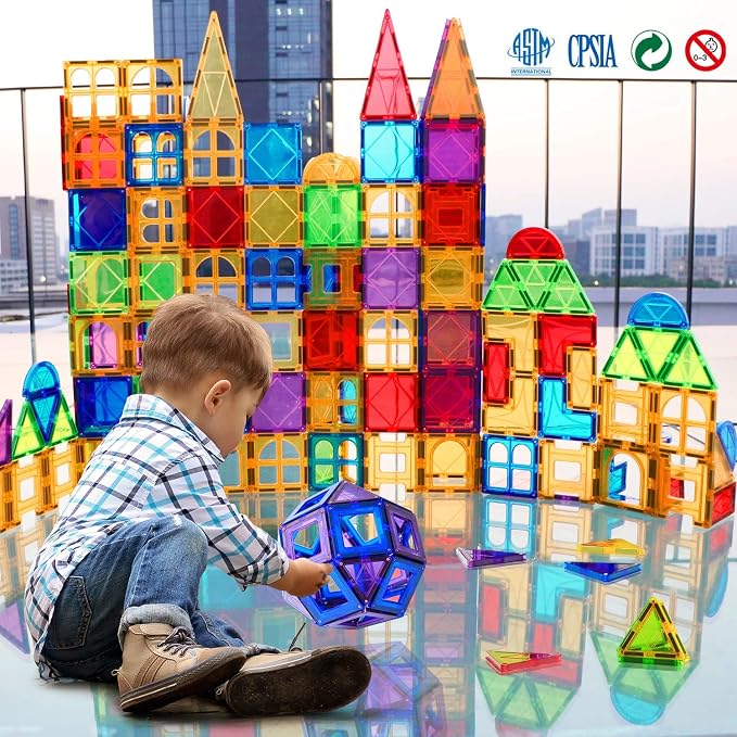 MAGBLOCK Magnetic Tiles Building Blocks 130 Pcs Magnet Tiles for Kids Ages 4-8 Magnetic Toys for Boys and Girls Ages 8-10