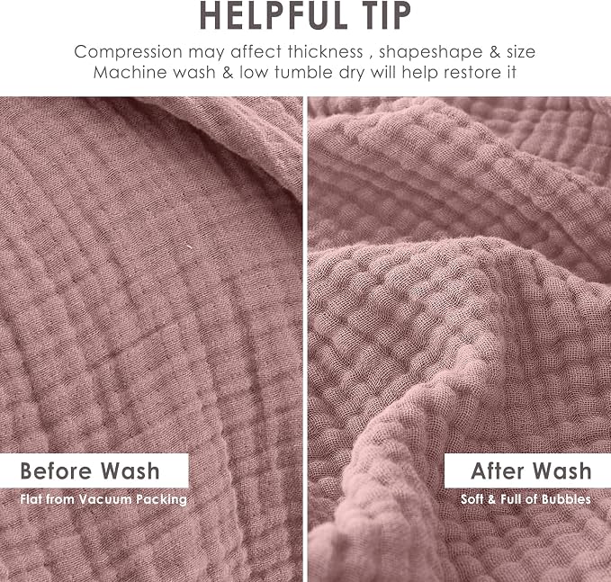EMME Cotton Blanket King Size for Bed Soft Muslin Blankets Lightweight Breathable Layering Bedspread Coverlet All Season Gauze Blanket, Light Tan (Dusty Pink, 108"x90")