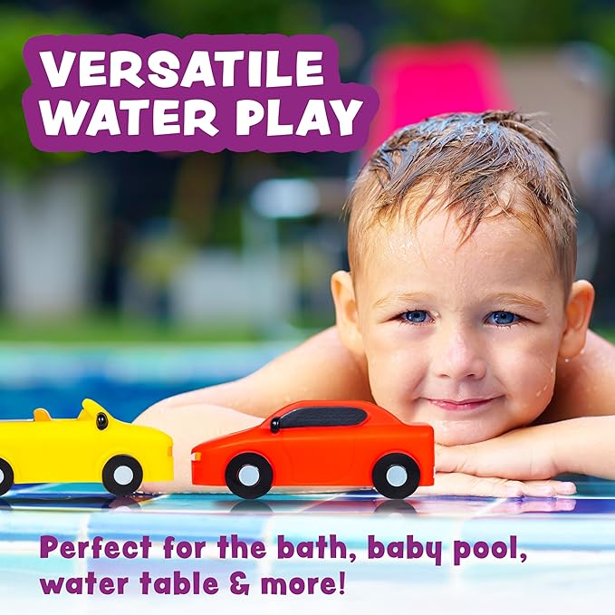Tub Works® Everyday Cars??Watertight Baby Bath Toys, 6 Pack | Sealed, No Hole Bath Toys Design Keeps Moisture Out | Soft, Squeezable & Floating Fun | Infant, Baby & Toddler Bath Toys | Car Tub Toys