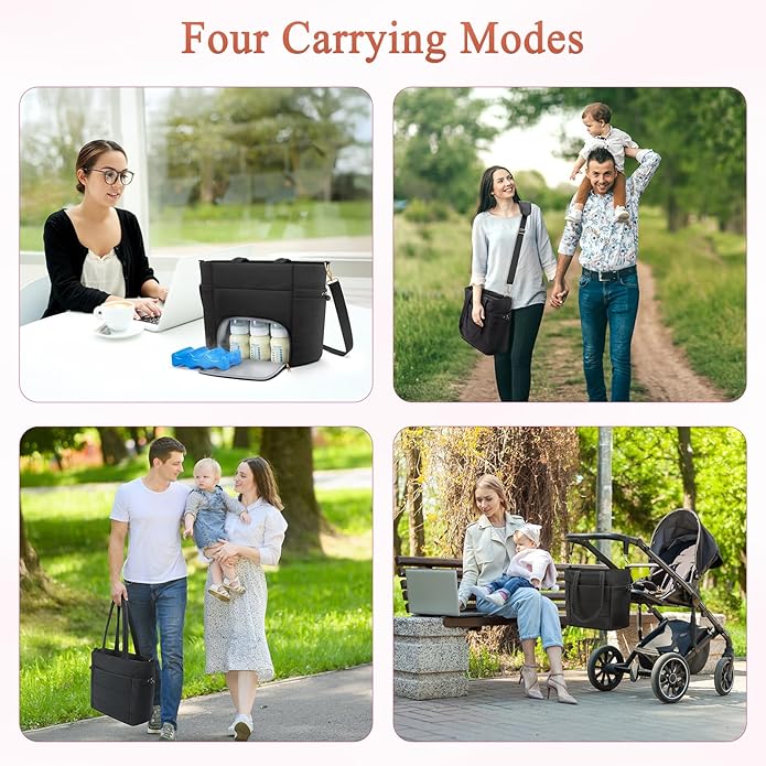 Wearable Breast Pump Bag for Working Mom, Breastmilk Cooler Tote Bag with Insulated Compartment, Breast Pump Bag with Ice Pack & 16?˜â€?Laptop Sleeve, Baby Bottle Cooler bag for Nursing, Work, Travel