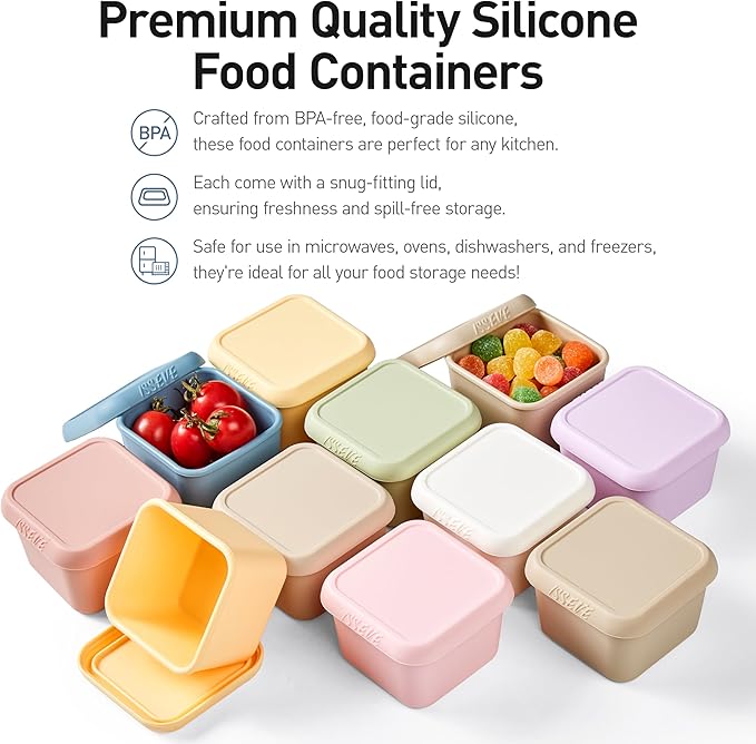 ISSEVE 6Pack 6oz Silicone Snack Containers for Kids, Reusable Small Containers with Lids, Leak Proof Silicone Food Storage Containers, Children Kids Lunch Box for Daycare, School, Travel