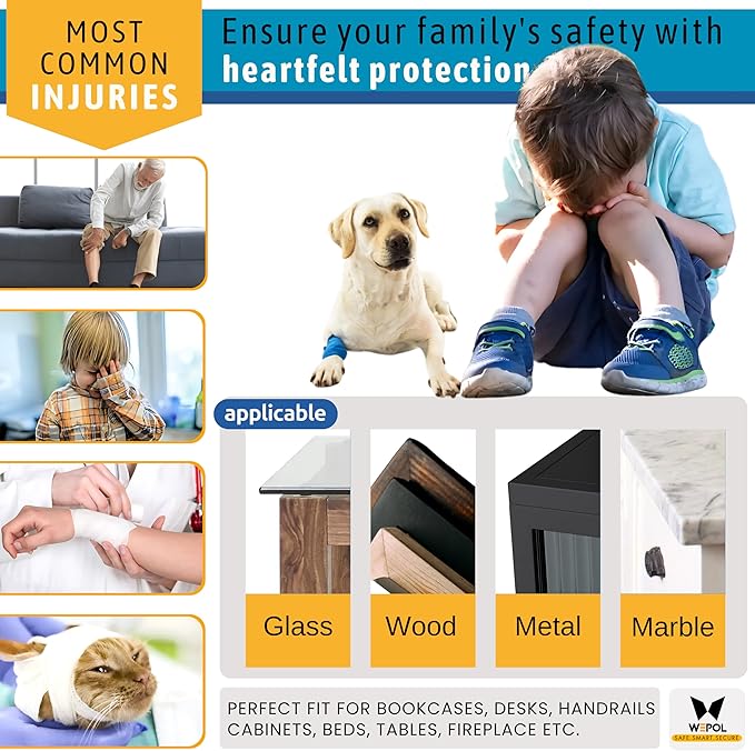 Table Edge Protector for Baby Proofing (18ft Edge & 8 Corners) Baby Proof Corners and Edges Guard, Soft NBR Rubber Foam 3M Adhesive, Furniture Corner & Edge Safety Bumpers for Table & Fireplace-Black