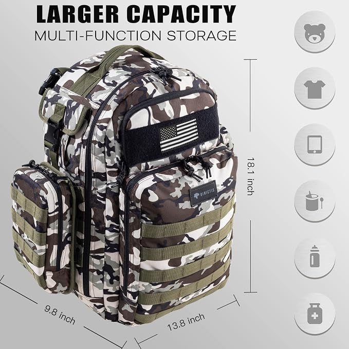 Dinictis Dad Diaper Bag, Mens Diaper Bag Backpack with Diaper Changing Mat, Military Diaper Backpack with Molle Webbing, Waterproof Pouch, Baby Wipes pocket, Insulated Bottle Pockets- Camo