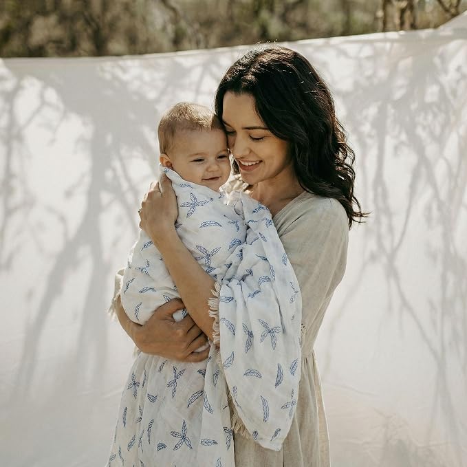 GLLQUEN BABY Muslin Swaddle Blankets 4-Pack Breathable Receiving Blankets (35" x 40") Soft Baby Blankets for Girls and Boys Newborn Essentials Muslin Burp Cloths Swaddle Wrap Baby Gift(Dinosaur)