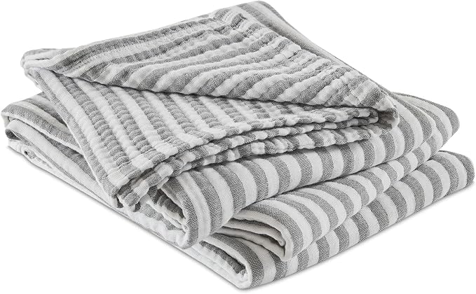 EMME Cotton Muslin Twin XL Blanket Breathable Gauze Soft Lightweight Adults Gifts for Women (Striped Grey, 66"x90")