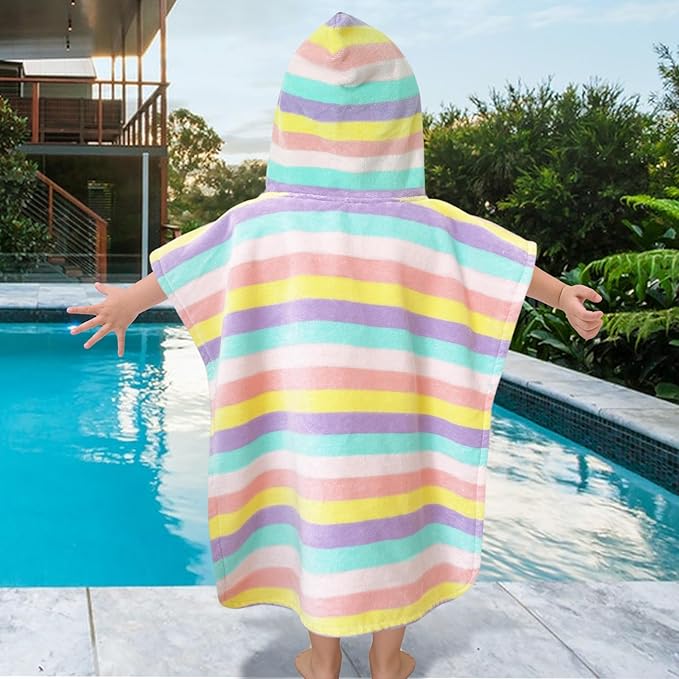 VOOVA & MOVAS Hooded Toddler Towel, 100% Cotton, Oversized (2-4Years,22"X22"),Absorbent Hooded Poncho Towel for Baby,Perfect for Pool | Swimming | Bath | Beach,Colorful Rainbow Stripe
