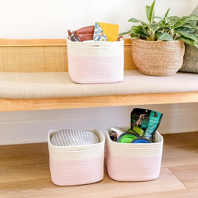 NaturalCozy Storage Cubes 9?�x9?�x7?�Cotton Rope Woven Baskets for Organizing 3-Pack | 9 Inch Cube Storage Bin | Small Basket for Shelf Nursery, Pantry, Decorative Plant, Bathroom Closet, Toy Gift