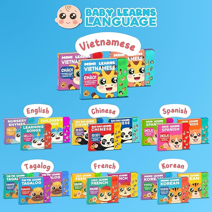 Vol. 1 ??Interactive Sound Board Book for Toddlers 1-3, Bilingual English & Vietnamese Songs & Music, Talking Musical Learning Toy and Gift for Babies & Kids