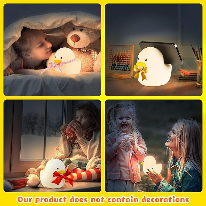 UNEEDE LED Benson Night Light, Cute Duck Animal Silicone Nursery Night Light Rechargeable Table Lamp Bedside Lamp with Touch Sensor for Baby Girls Women Bedrooms, Living Room
