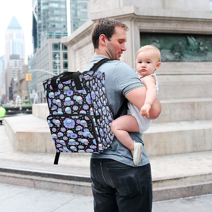 Tiny Holographic Sugar Skulls Diaper Bag Large Cap Unisex 15L Mom Dad