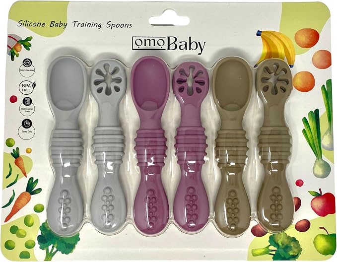 6 Pack Baby Led Weaning Silicone Spoons (Purple)
