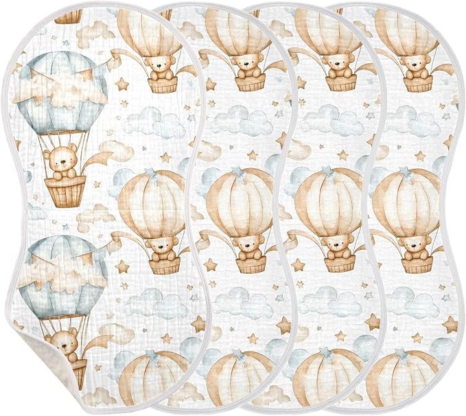 vvfelixl Bear Hot Air Balloon Burp Cloths for Baby Boy Girls Baby Washcloths Burp Rags 1 Pack