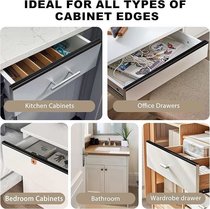 Cabinet Protectors for Kitchen Cabinets, Black Cabinet Door Protector Trash Drawer Protector Edge Guard, Plastic Slip on Protectors for Cabinets– 3/4" Thick, 18" Length