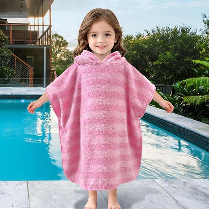 Toddler Beach Towels with Hood, Oversized (2-4Years,21"X21") Made from 100% Soft Cotton,Absorbent Hooded Poncho Towel for Baby Girl,Perfect for Pool | Swimming | Bath | Beach,Jacquard Pink Stripe