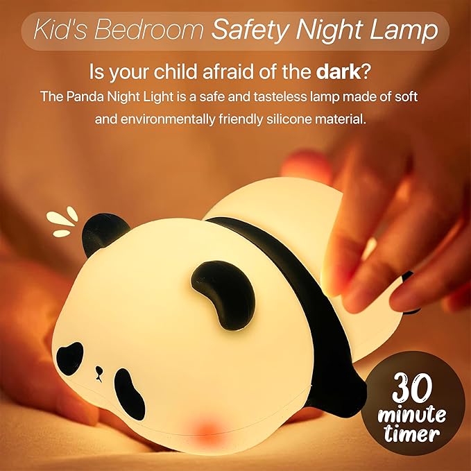 Kiwigold Panda Night Light, LED Squishy Cute Lamp, Kids' Silicone Panda Light, Dimmable Girls' Baby Bedroom Nightlight, Rechargeable Touch Lamp for Breastfeeding Nursery Decor