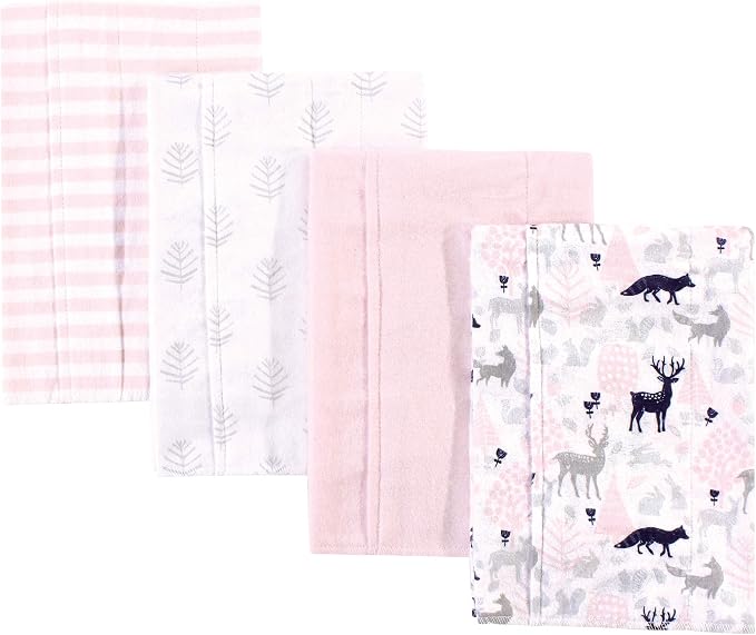 Hudson Baby Cotton Poly Flannel Burp Cloths Multipack, Linocut Woodland Girl 8-Pack, One Size