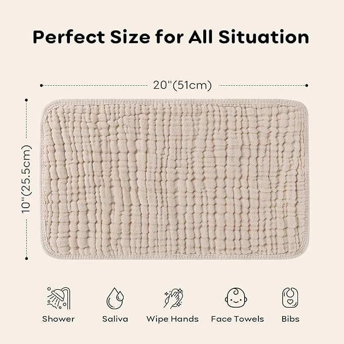 Looxii Muslin Burp Cloths 6 Pack - 20" x 10" - Ultra Soft & Absorbent, 6-Layer 100% Cotton for Spit Up & Drool- Gentle Neutral Burping Cloths, Baby Newborn Essentials Gifts for Boys Girls, Apricot