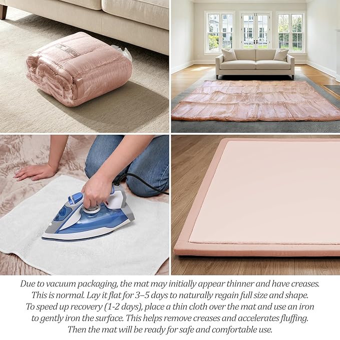 AEOCOO Extra Large 79x118 Baby Play Mat for Floor, 1.3" Thick Memory Foam Nursery Rug, CloudSoft Velvet Anti-slip Cushion, Tummy Time Mat for Toddler Baby Kid Crawling, Living Room, Tatami Style, Pink