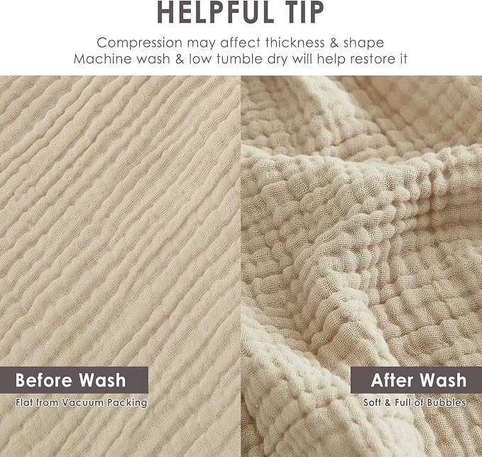 EMME Cotton Blanket King Size for Bed Soft Muslin Blankets 108"x90" Beige Lightweight Breathable Layering Bedspread Coverlet All Season Gauze