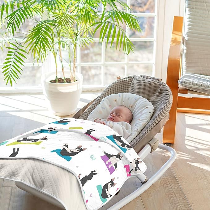 Ollabaky Cute Yoga Dogs Boston Terrier Baby Blanket for Boys Girls Cotton Throw Blanket Swaddle Blanket for Crib Stroller Nursery Receiving Blanket Infant Toddler Unisex 30"x40"