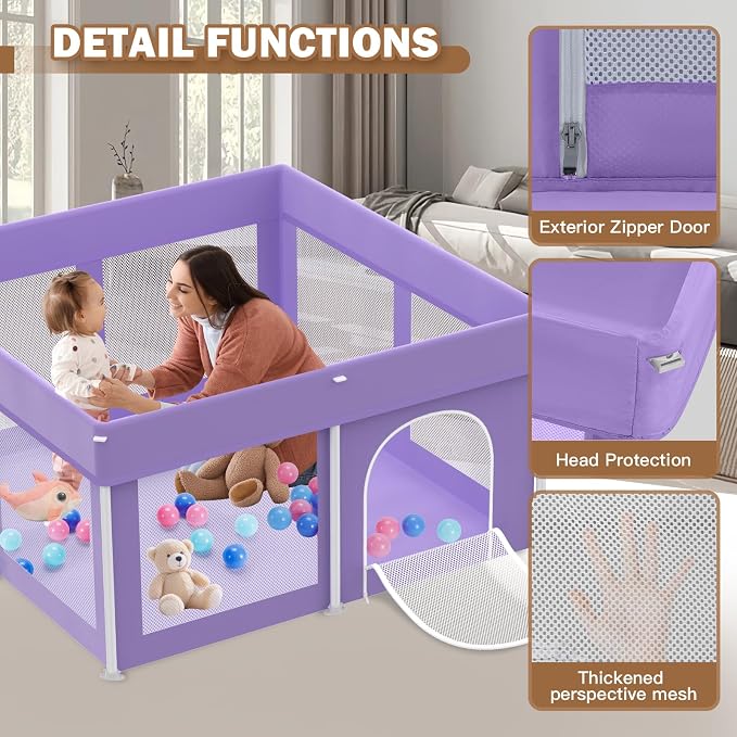 Foldable Playpen 50x50, Foldable Ultra-Portable Baby Playpen, Instantly Deployed in Three Seconds, Safe Baby Playard with Soft Breathable Mesh, Perfect Activity Center for Baby's Play, Lavender