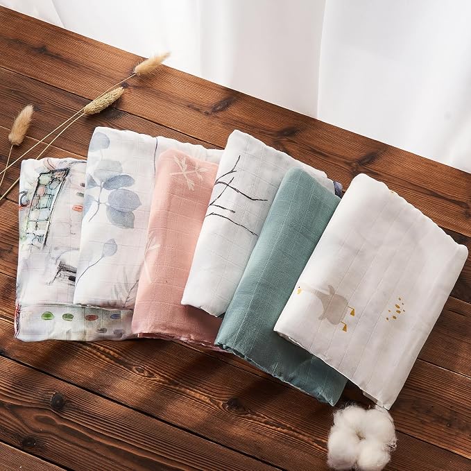 Insular Muslin Swaddle Blanket, Baby Swaddle Wrap for Boys and Girls, Receiving Blanket Large 47 x 47 inches, Baby Essentials, 2 Pack, Green&Plants