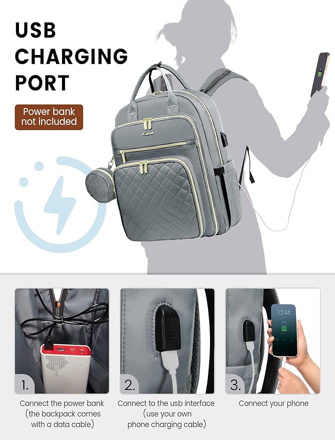 LOVEVOOK Baby Diaper Bag,Waterproof Diaper Backpack with USB Charging Port for Baby, Large Capacity Fit for 15.6 inch Laptop,Light Grey