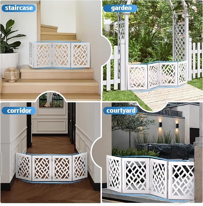 Cut-Out Design 16" Short Dog Gate for Small Dogs, Foldable Retractable Puppy Gate Indoor - Freestanding Lightweight Pet Barrier for Doorways, Stairs, Hallways (Extends to 41", White)