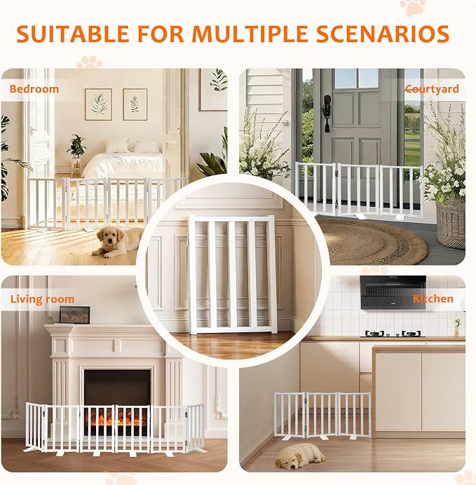 Snagle Paw Short Dog Gate,16.5" Tall Freestanding Metal Dog Gate Only for Small Dogs with Support Feet Easily Step Over,Up to 36" Wide Puppy Gate Indoor for Stairs,Doorways(White,3 Panel)
