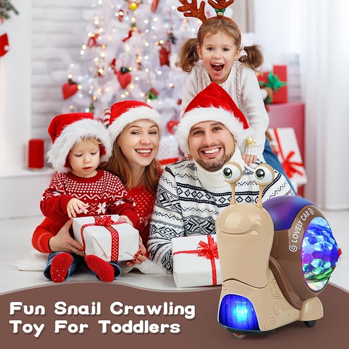 Baby Toddler Crawling Toys 6-12 Months, Musical Snail Baby Toy, Infant Crawling Tummy Time Development Toys Boy Girl Christmas Birthday Gifts (Snails Brown)