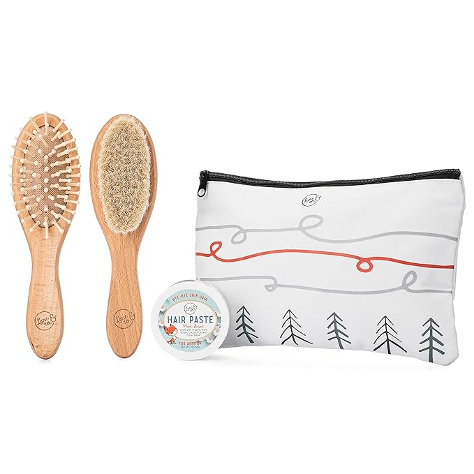 LANE & CO. Hair Gel for Kids with Goat-Hair Brush & Hard-Bristle Hairbrush- Plant-Based Styling Paste for Baby, Toddler - Natural, Organic, Child-Safe Formula with Shea & Cocoa Butter, Coconut Oil