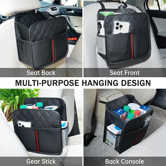 Car Seat Back Organizer with Storage Pockets, 2 Pack Multi Hanging Car Seat Organizer Backseat Car Organizer, Leather Backseat Car Organizer for Kids & Adults with Cup Holders Car Travel Accessories
