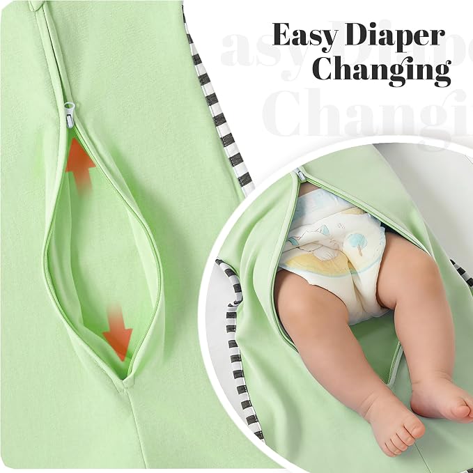 Soft Cotton Swaddle Blanket, Arms Up Baby Sleep Sack, Wearable Sleep Bag for Boys Girls (Green + Grey, M(3-6 Months))