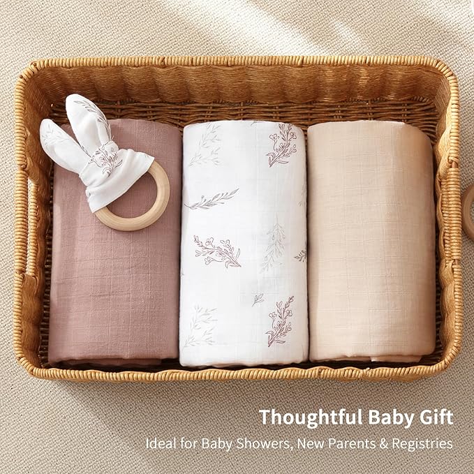 POMISO Muslin Swaddle Blankets for Boys & Girls, Newborn Receiving Blankets, 4 Pack Soft Breathable Baby Swaddles, Large 47x47 Inches, Leaves & Warmth Colors