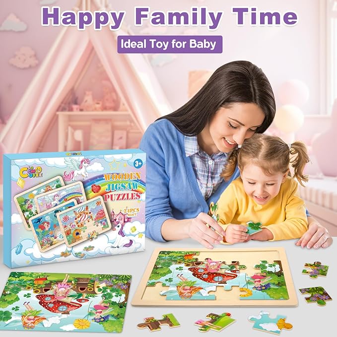 Wooden Princess Puzzles for Kids Age 3 4 5 Year Old, 4 Pack 24 Pcs Montessori Toddler Jigsaw Puzzles for Girl boy Activities Preschool Learning Educational Birthday Gift Travel Autistic Wooden Toys