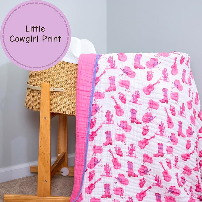 LollyBanks Muslin Baby Quilt, 100% Organic Cotton Baby Blanket, Large 47 x 47 Inches, 6-Layer Soft and Breathable Infant Blanket, Cozy Toddler Girl Blankets, Nursery Essentials (Western Cowgirl)