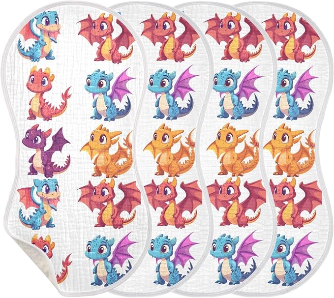 vvfelixl Baby Burp Cloths Cute Little Dragons Baby Newborn Cotton Burping Cloths Set Babys Washcloths 4 Pack