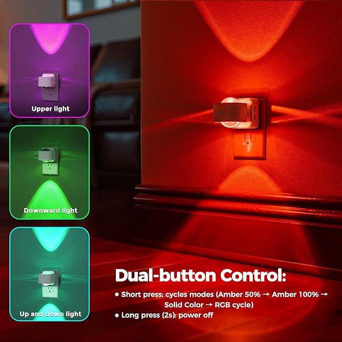 Briignite Night Light Projector, RGB Color Changing Night Light for Kids, 180° Rotating Night Lights Plug into Wall, Dusk to Dawn Sensor, RGB Ambient Lighting for Gaming Room Bathroom Gifts, White