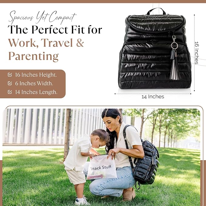 Citi Collective Gallery Diaper Bag Backpack - Casual Day-to-Day Backpack Fits 15" Laptop - Travel Bag with Multiple Compartments, Pockets, Portable Changing Pad, and Shoulder Strap-Black