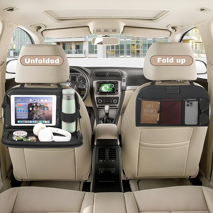 JEYODA Car Back Seat Organizer with Tablet Holder - Multi-Pocket Storage Organizer for Auto Mobile Office & Dining, Adjustable Height Folding Design, Fit for Most Car SUV Van