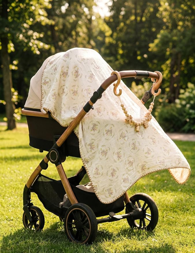 Baby Blanket 40x40 Inches,Muslin Cotton and Minky Dotted Double Layer Soft Receiving Blanket for Newborn Toddler,Meadow Bunny