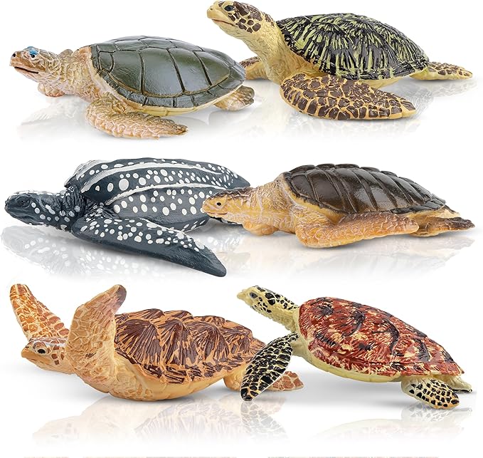 Toymany 6PCS Realistic Sea Turtle Figurines, Plastic Ocean Sea Animals Figures Set Includes of Turtles, Educational Toy Cake Toppers Christmas Birthday Gift for Kids Toddlers