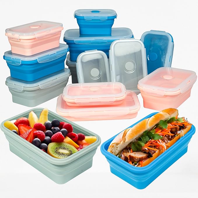 Plus 4PCS Foldable Silicone Food Storage Containers for Kitchen Storage for Leftovers Fruits and Meal Prep Dishwasher Safe Microwave Safe Ideal for Home and Travel (Pink, 27OZ)