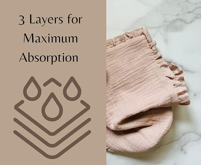 Leyl&Ari Baby Girl Newborn Essentials | Baby Girl Gift | Ruffle Muslin Burp Rags (Dusty Rose & Sand Set)